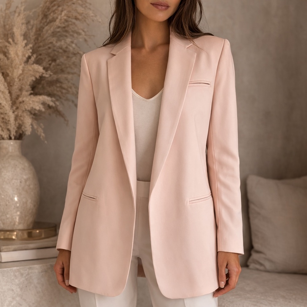 Equipment Wool Tailored Blazer Soft Blush Pink Longline Jacket XS